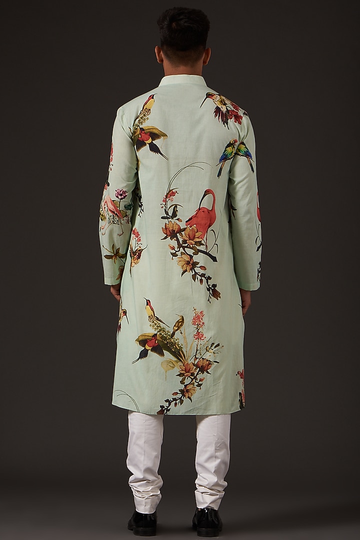 Sky Blue Floral Printed Kurta Set by Balance by Rohit Bal Men at Pernia's Pop Up Shop