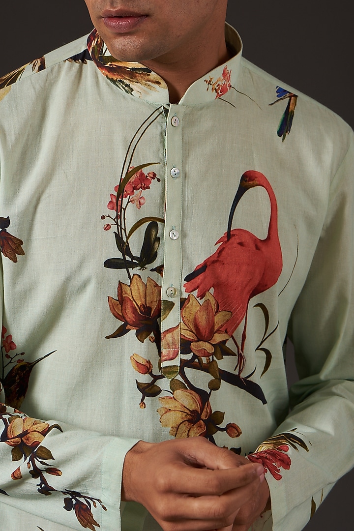 Sky Blue Floral Printed Kurta Set by Balance by Rohit Bal Men at Pernia's Pop Up Shop