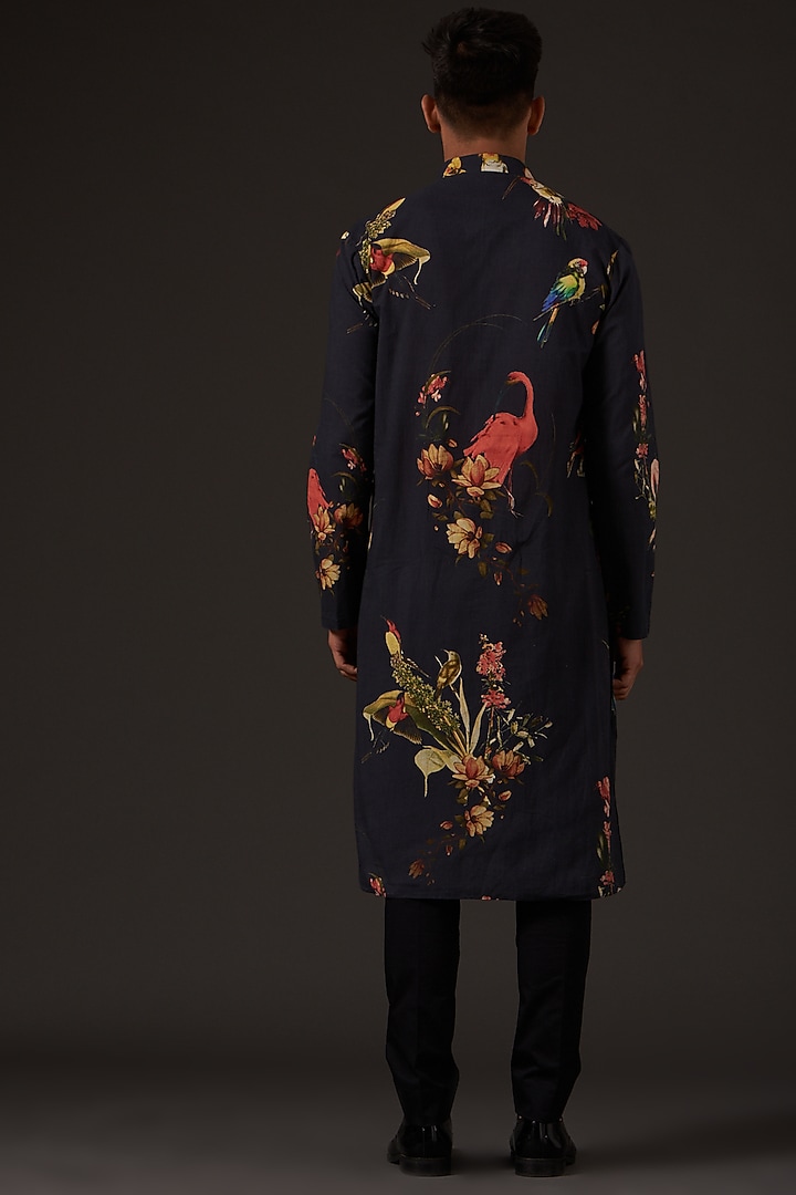 Black Floral Printed Kurta Set by Balance by Rohit Bal Men at Pernia's Pop Up Shop