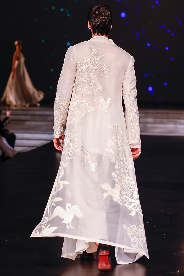 Ivory Organza Silk Hand Embroidered Jacket by Rohit Bal Men at Pernia's Pop Up Shop