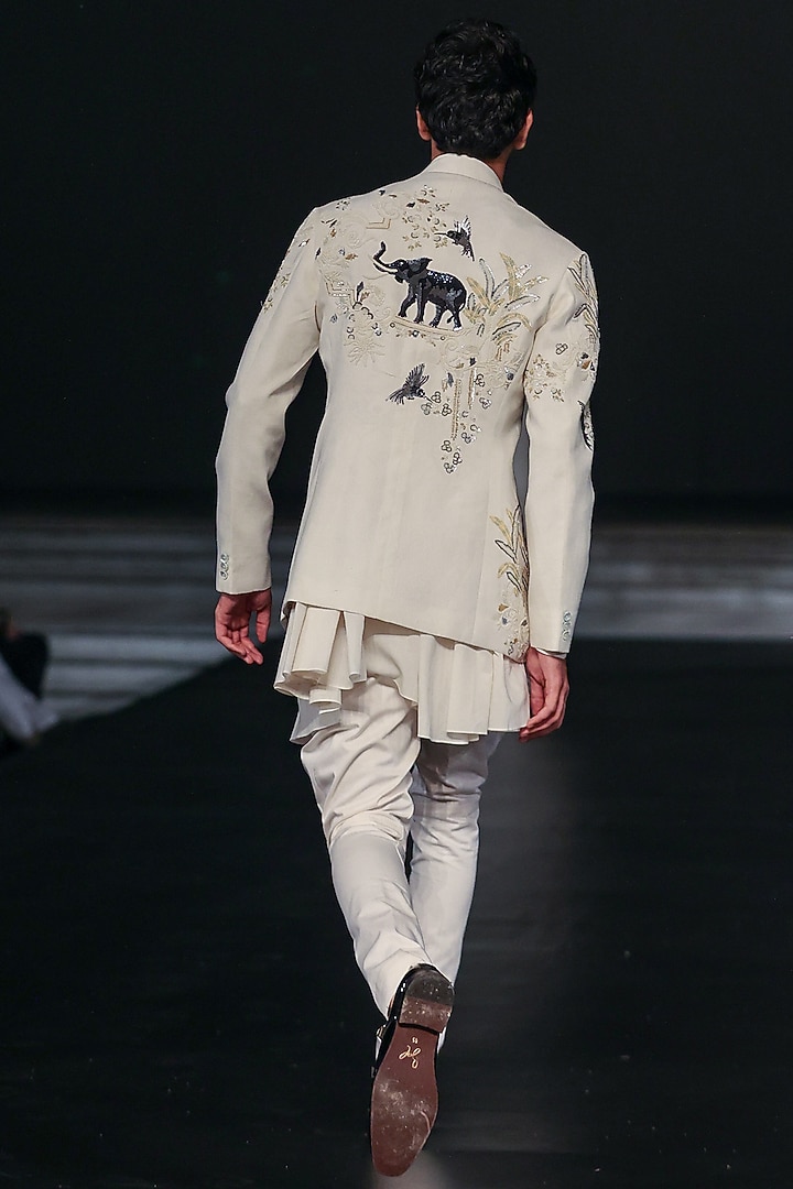 Ivory Matka Silk Hand Embroidered Groom Sherwani by Rohit Bal Men at Pernia's Pop Up Shop