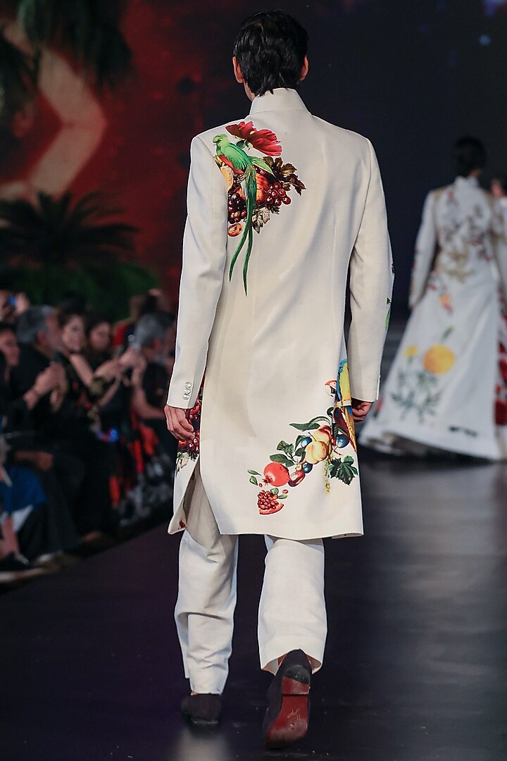 Ivory Matka Silk Machine Embroidered Groom Sherwani by Rohit Bal Men at Pernia's Pop Up Shop