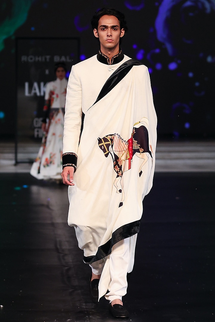 Ivory Silk Sherwani With Stole by Rohit Bal Men