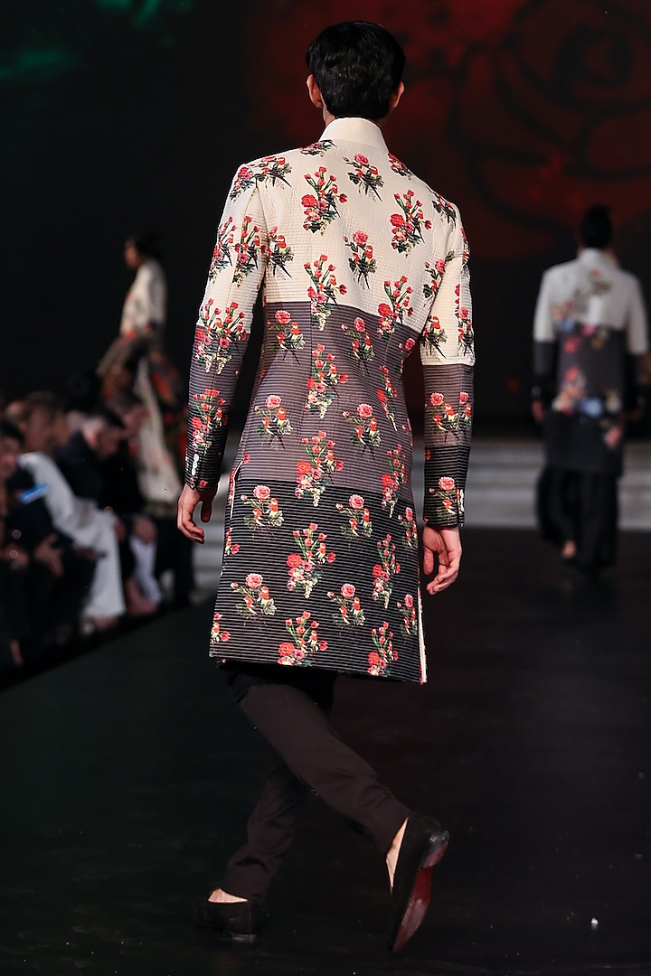 Multi-Colored Chanderi Printed Groom Sherwani by Rohit Bal Men at Pernia's Pop Up Shop