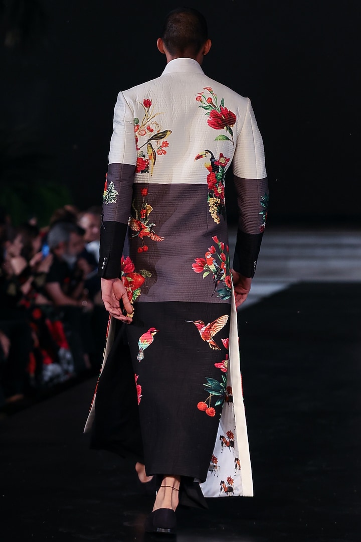 Multi-Colored Chanderi Silk Printed Groom Sherwani by Rohit Bal Men at Pernia's Pop Up Shop