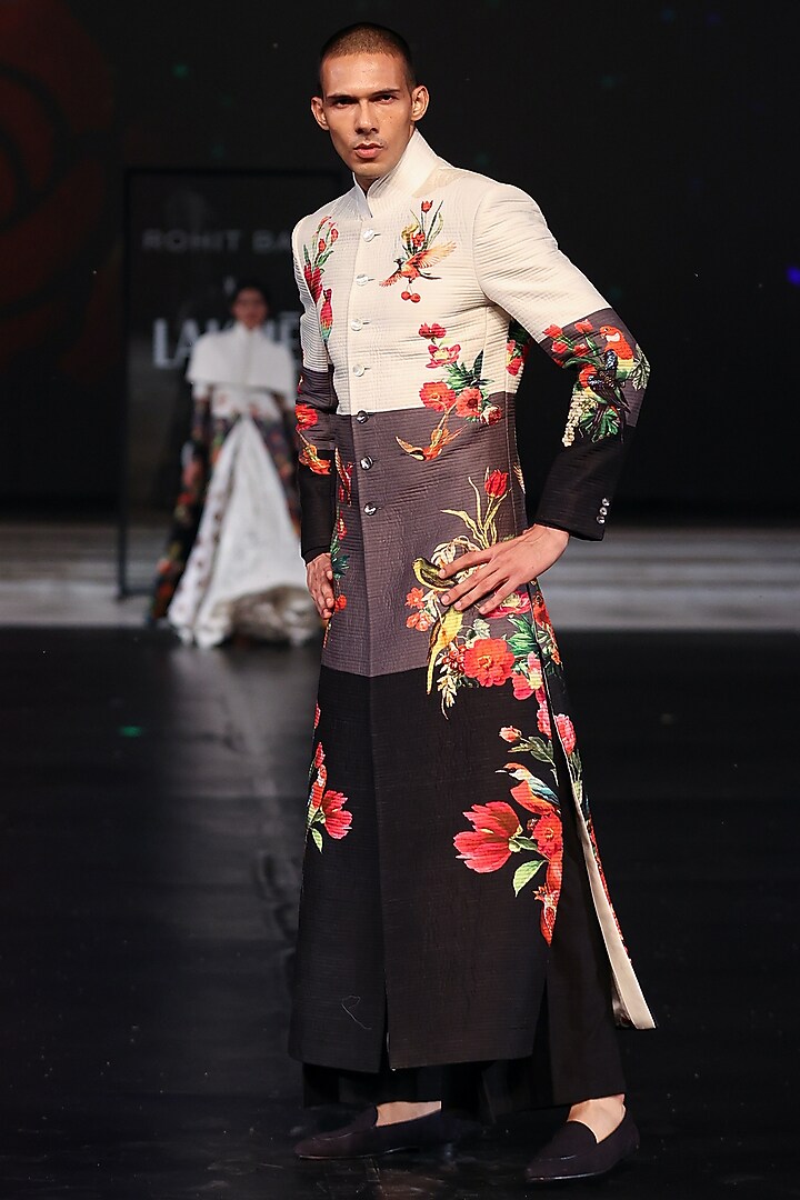 Multi-Colored Chanderi Silk Printed Groom Sherwani by Rohit Bal Men at Pernia's Pop Up Shop
