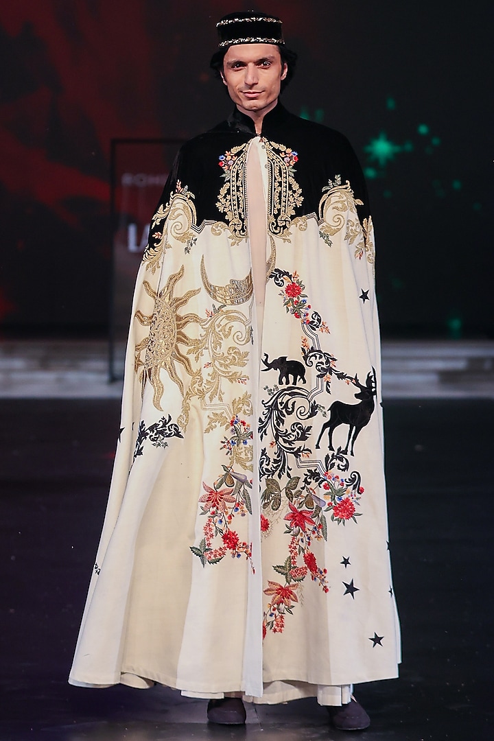 Ivory Matka Silk Dori Embroidered Cape by Rohit Bal Men