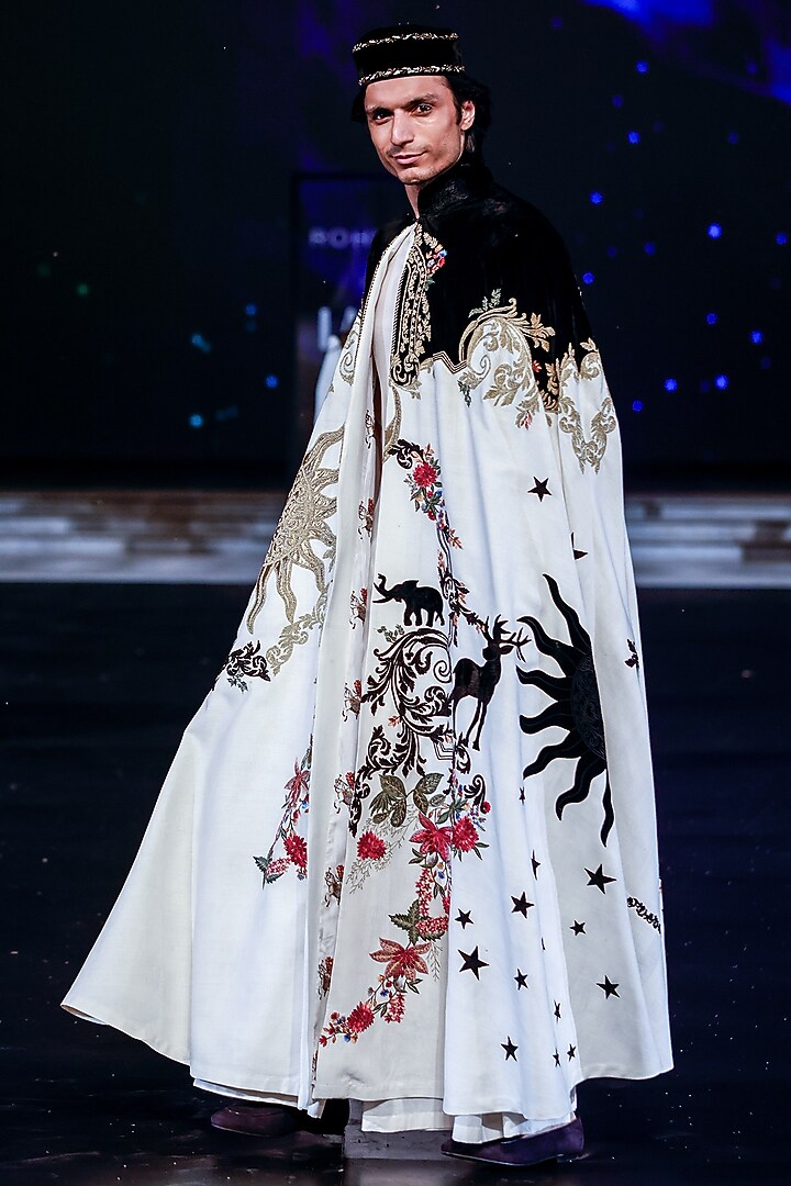 Ivory Matka Silk Dori Embroidered Cape by Rohit Bal Men at Pernia's Pop Up Shop