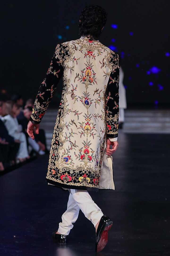 Ivory Matka Silk Hand & Machine Embroidered Groom Sherwani by Rohit Bal Men at Pernia's Pop Up Shop