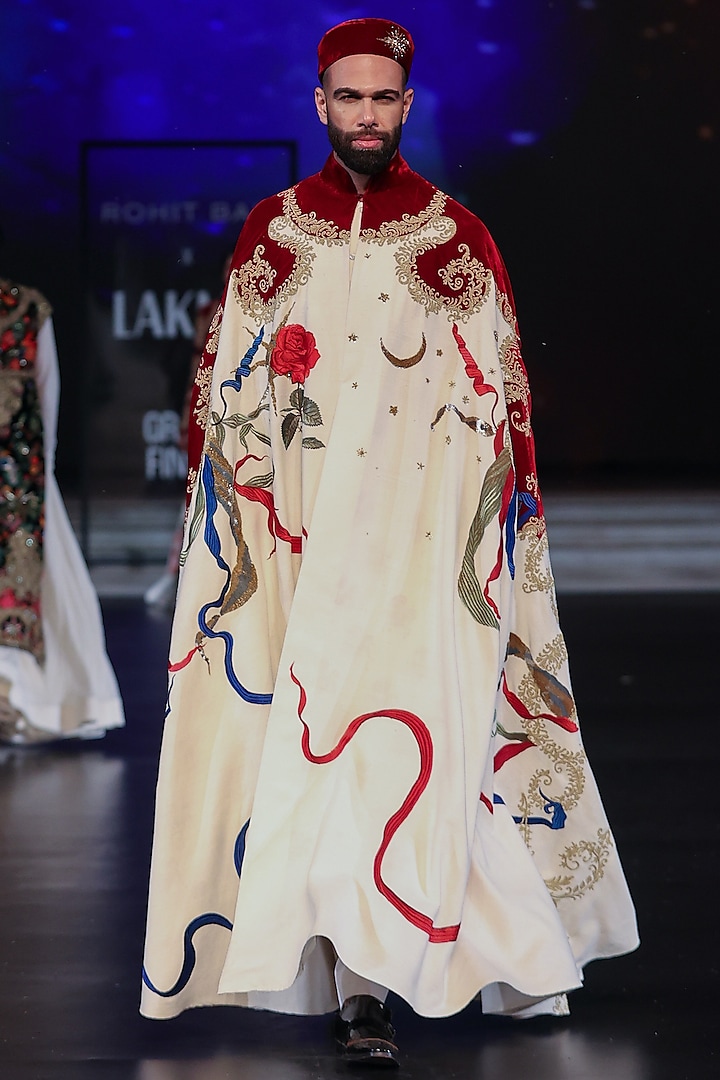 Ivory Matka Silk Dori Hand Embroidered Cape by Rohit Bal Men