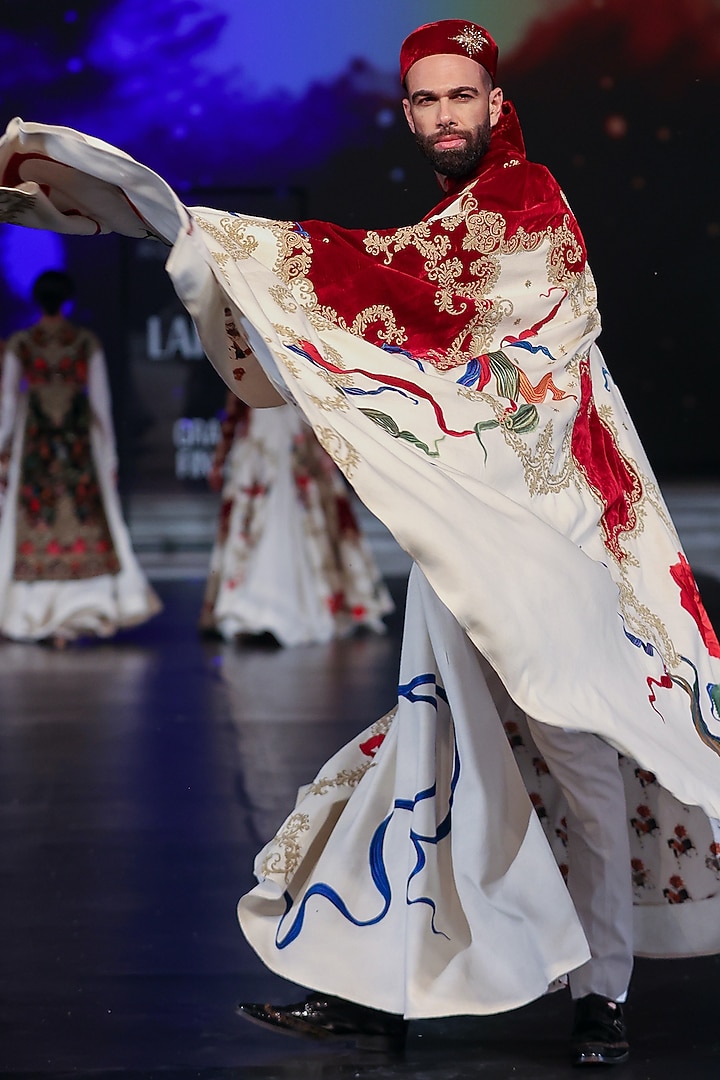 Ivory Matka Silk Dori Hand Embroidered Cape by Rohit Bal Men at Pernia's Pop Up Shop
