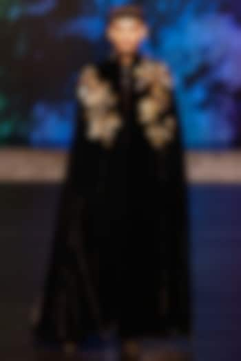 Black Silk Velvet Cape by Rohit Bal Men