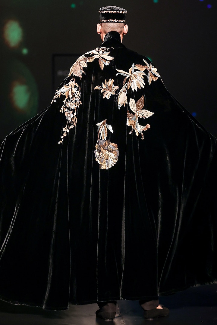 Black Silk Velvet Cape by Rohit Bal Men at Pernia's Pop Up Shop
