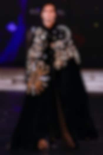 Black Silk Velvet Hand Embroidered Cape by Rohit Bal Men