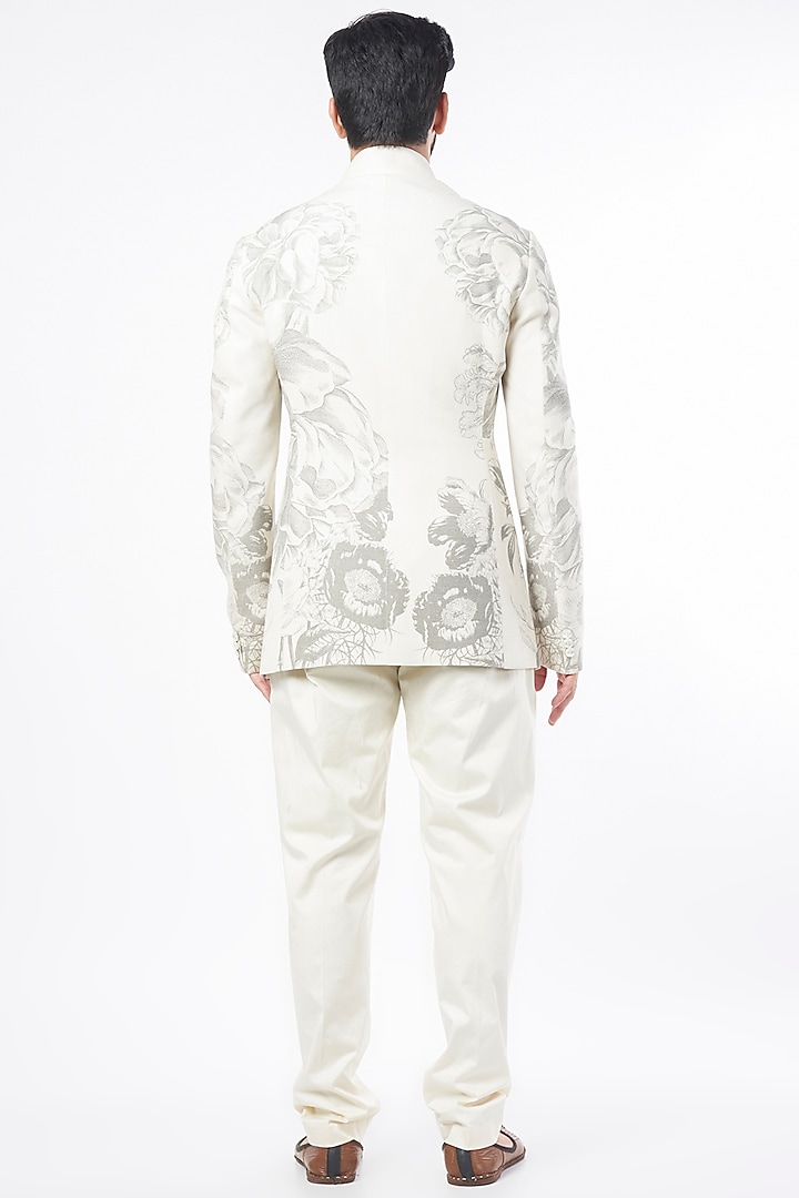 Ivory Matka Silk Digital Printed Wedding Bandhgala by Rohit Bal Men at Pernia's Pop Up Shop