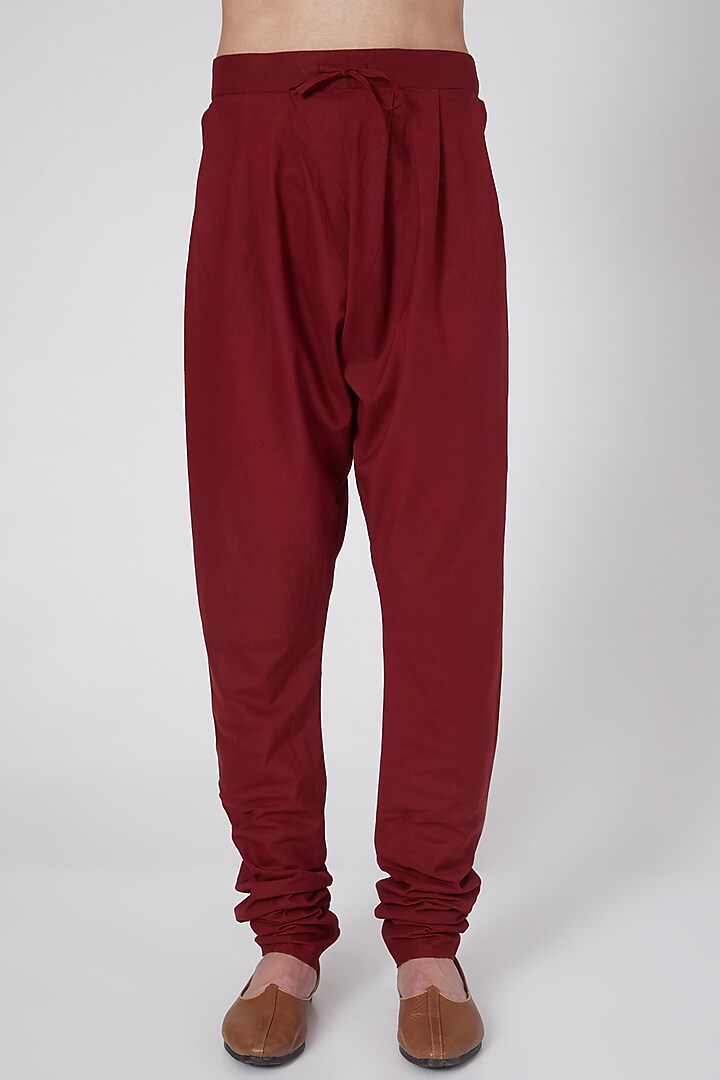 Maroon Chanderi Pintuck Kurta Set by Rohit Bal Men at Pernia's Pop Up Shop