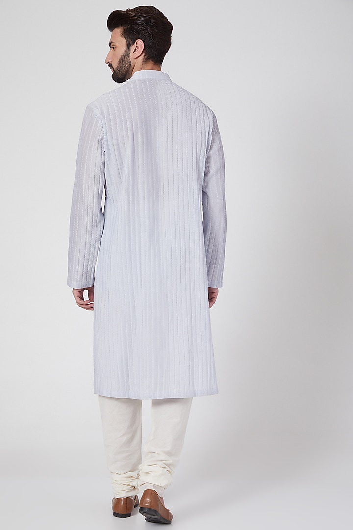 Powder Blue Chanderi Pintuck Kurta Set by Rohit Bal Men at Pernia's Pop Up Shop