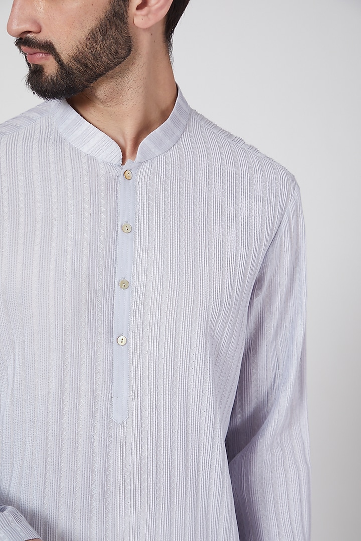 Powder Blue Chanderi Pintuck Kurta Set by Rohit Bal Men at Pernia's Pop Up Shop