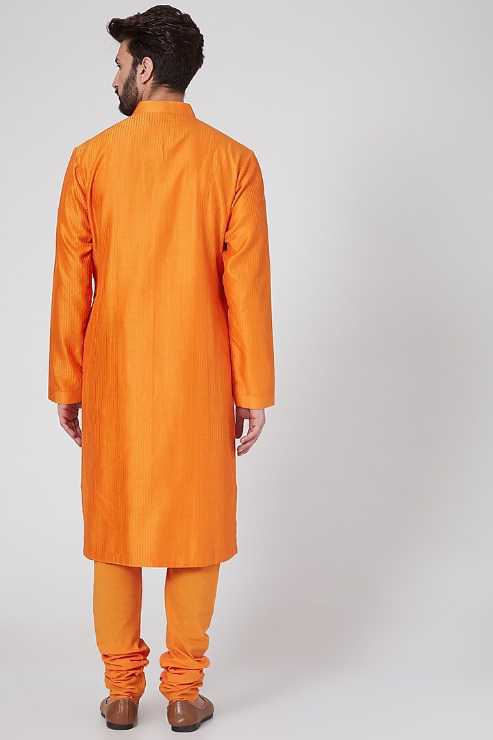 Mustard Yellow Chanderi Pintuck Kurta Set by Rohit Bal Men at Pernia's Pop Up Shop