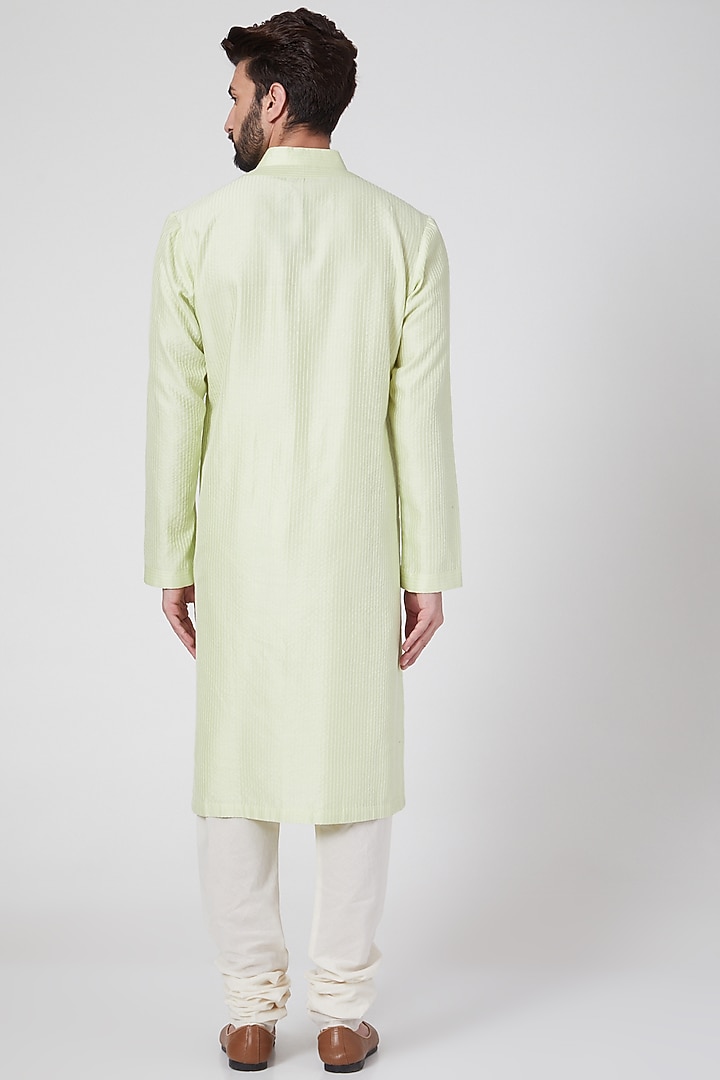 Mint Green Chanderi Pintuck Kurta Set by Rohit Bal Men at Pernia's Pop Up Shop