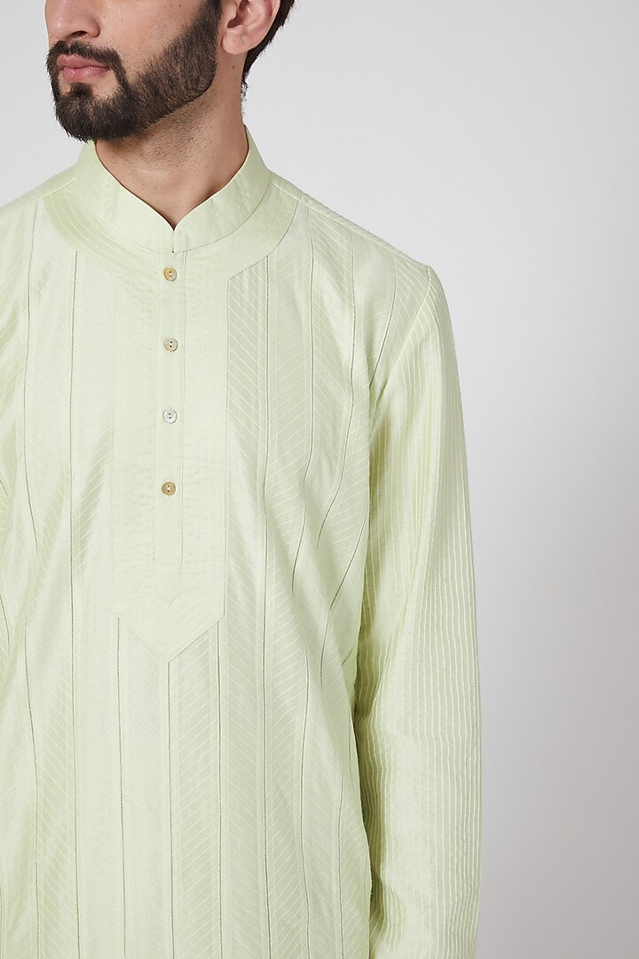 Mint Green Chanderi Pintuck Kurta Set by Rohit Bal Men at Pernia's Pop Up Shop