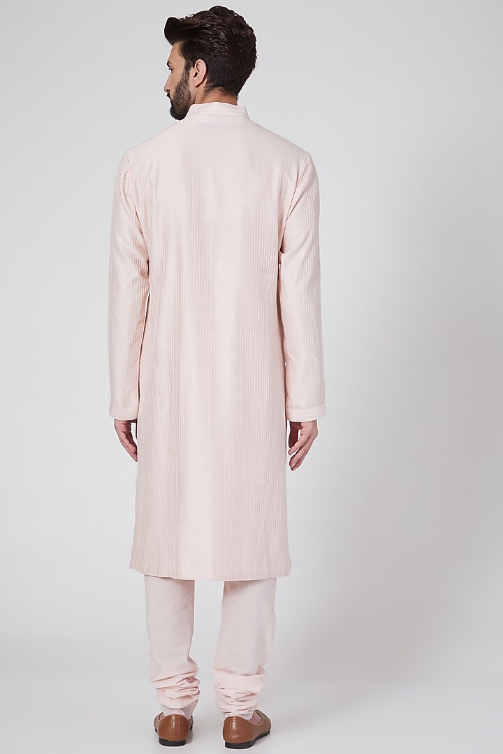 Powder Pink Chanderi Pintuck Kurta Set by Rohit Bal Men at Pernia's Pop Up Shop