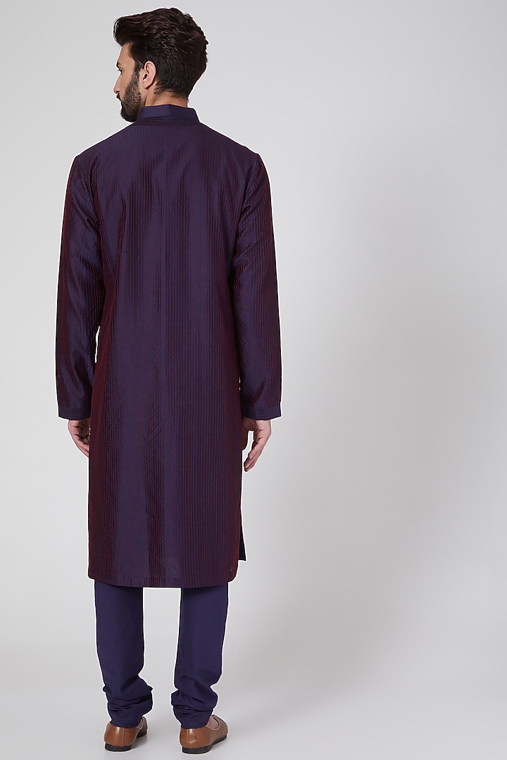 Indigo Blue Chanderi Pintucked Kurta Set by Rohit Bal Men at Pernia's Pop Up Shop