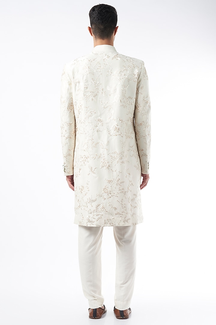 Ivory Chanderi Embroidered Groom Sherwani by Rohit Bal Men at Pernia's Pop Up Shop