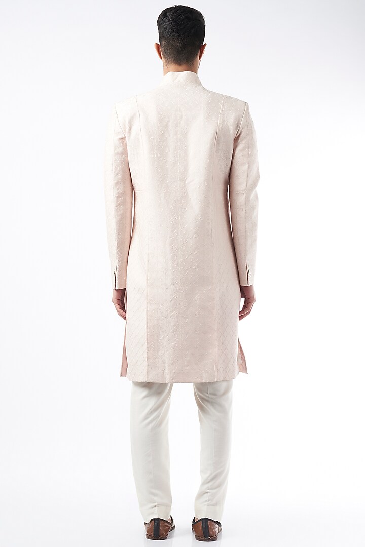 Blush Pink Chanderi Embroidered Groom Sherwani by Rohit Bal Men at Pernia's Pop Up Shop