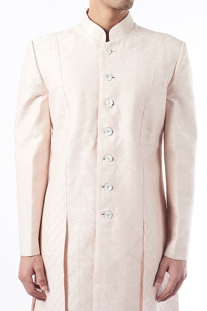 Blush Pink Chanderi Embroidered Groom Sherwani by Rohit Bal Men at Pernia's Pop Up Shop