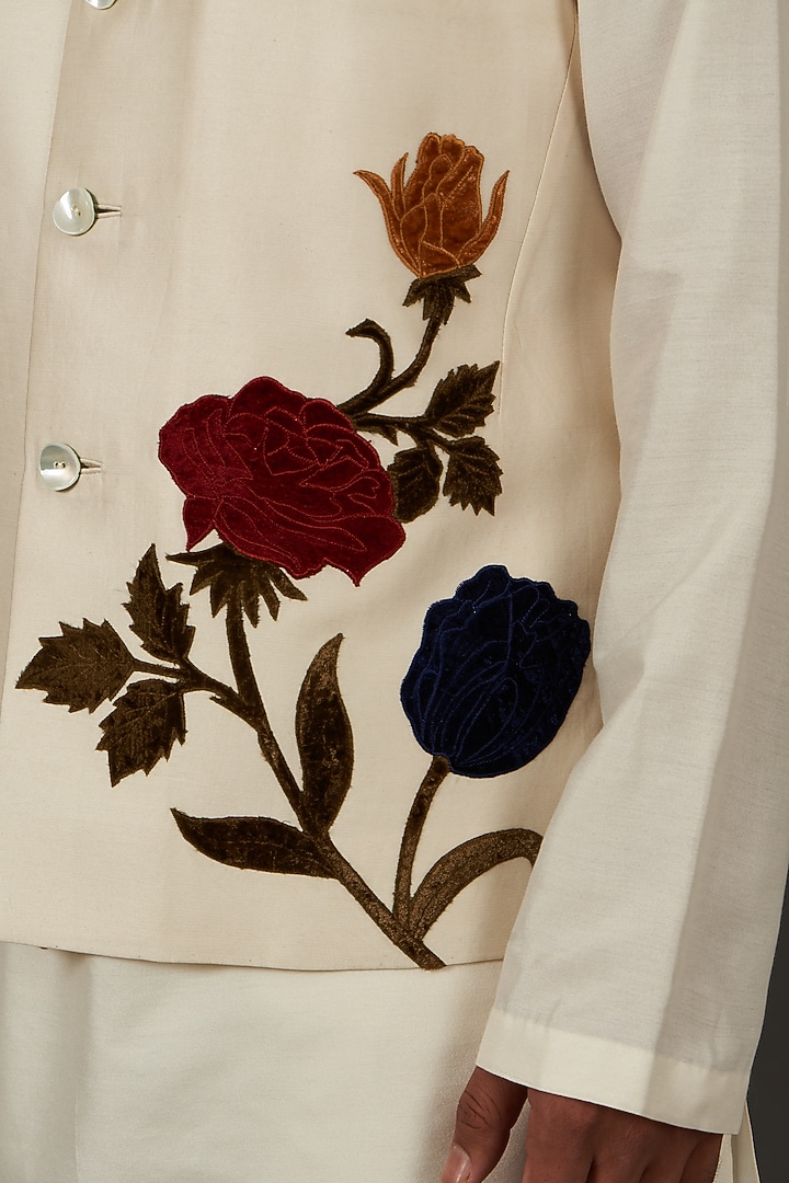 Ivory Linen Hand Embroidered Nehru Jacket by Rohit Bal Men at Pernia's Pop Up Shop