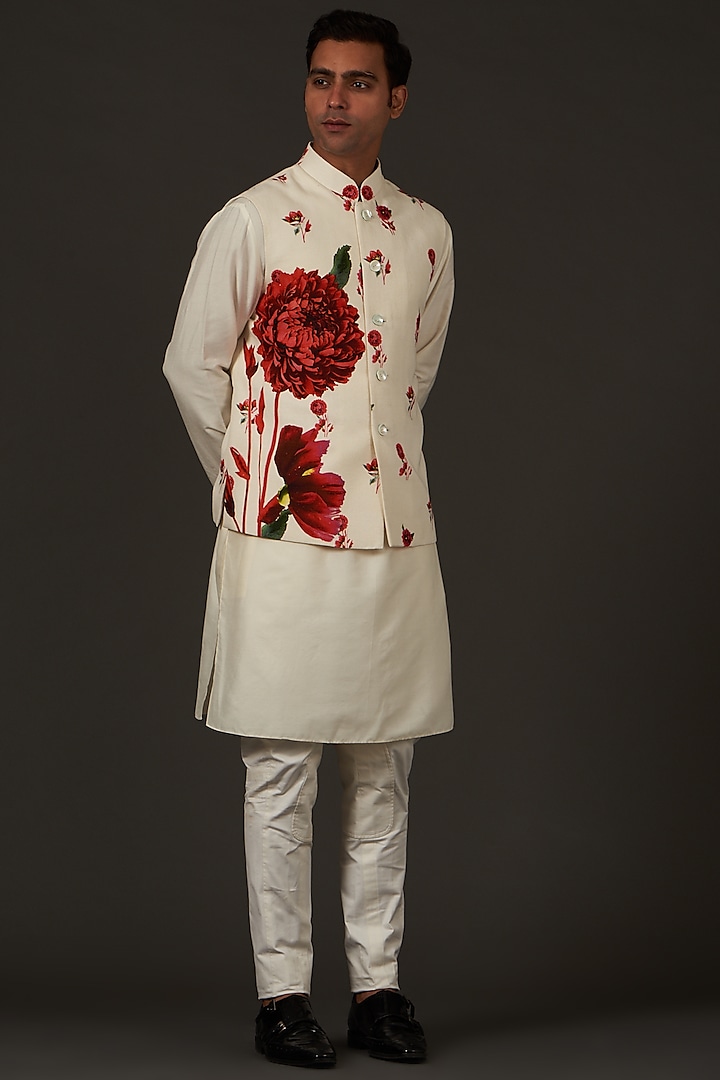 Ivory Nehru Jacket With Silk Lining by Rohit Bal Men