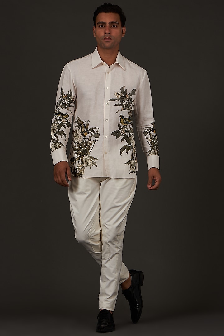 Ivory Floral Printed Shirt by Balance by Rohit Bal Men