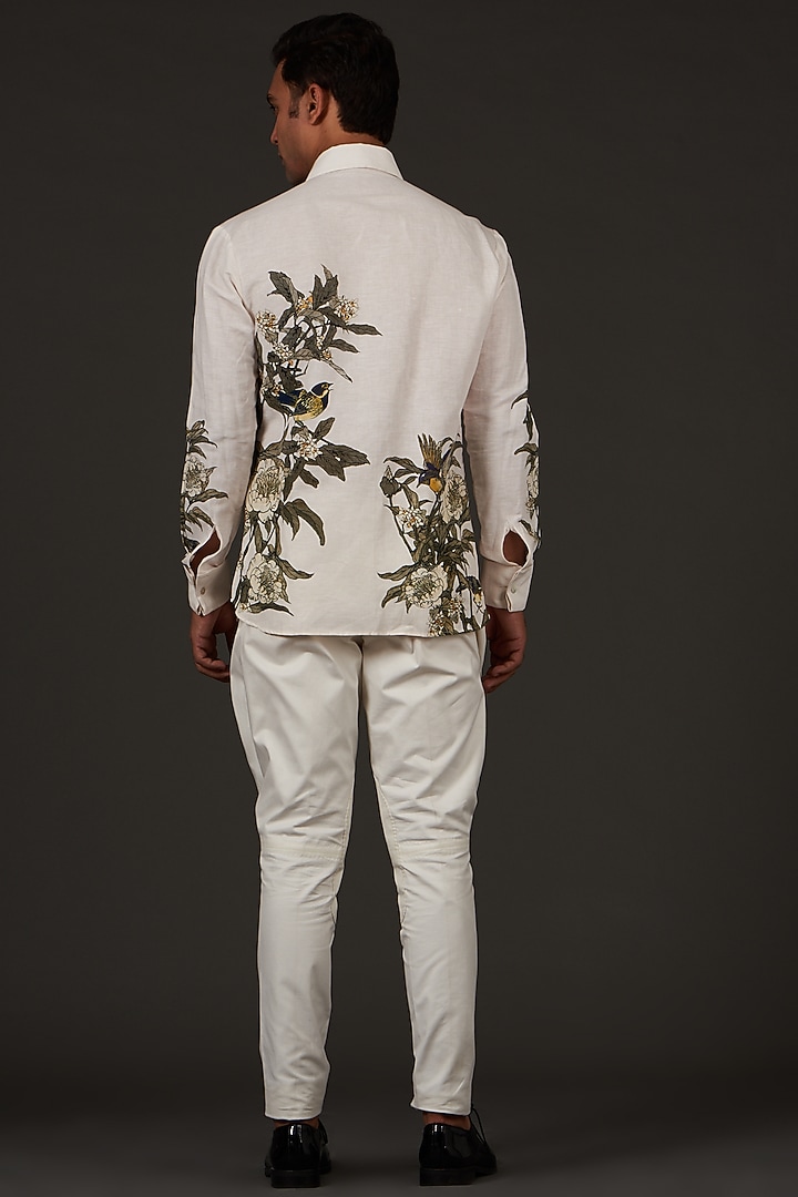 Ivory Cotton Linen Floral Printed Party Wear Shirt by Balance by Rohit Bal Men at Pernia's Pop Up Shop