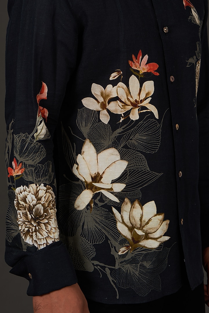 Black Printed Party Wear Shirt by Balance by Rohit Bal Men at Pernia's Pop Up Shop
