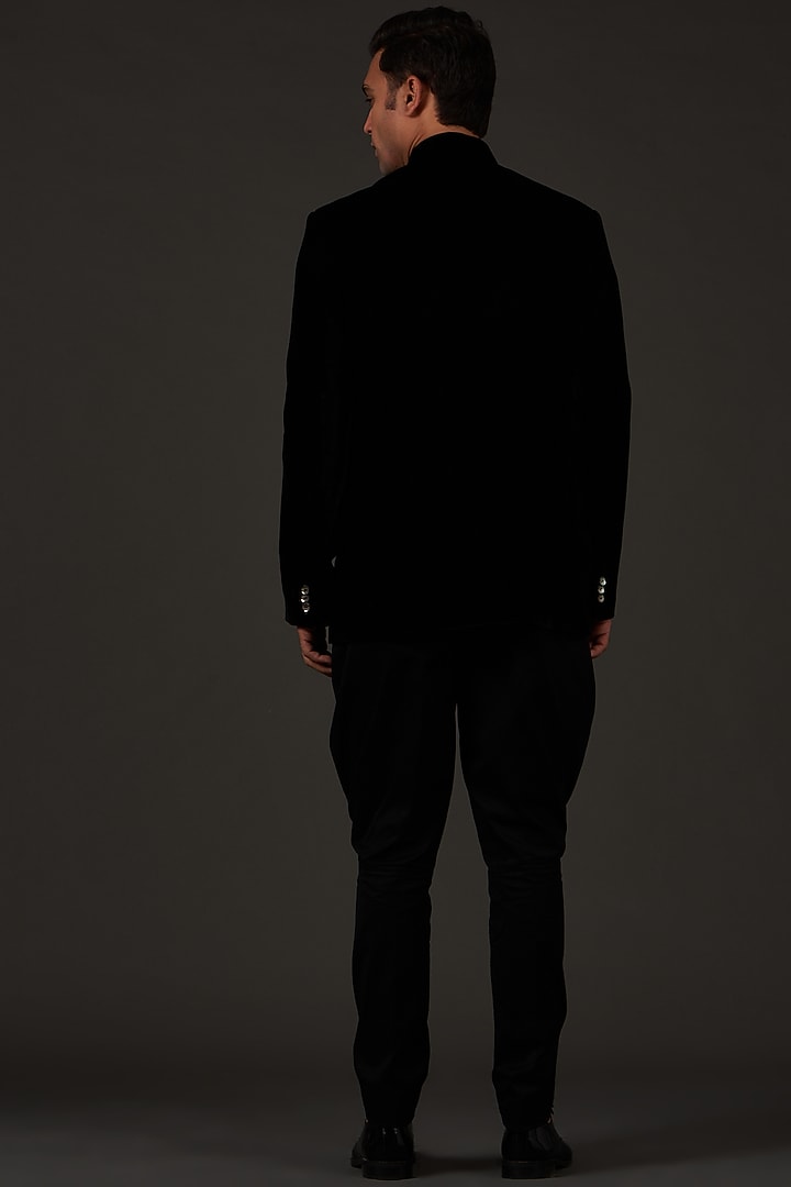 Black Silk Velvet Embroidered Wedding Bandhgala by Rohit Bal Men at Pernia's Pop Up Shop