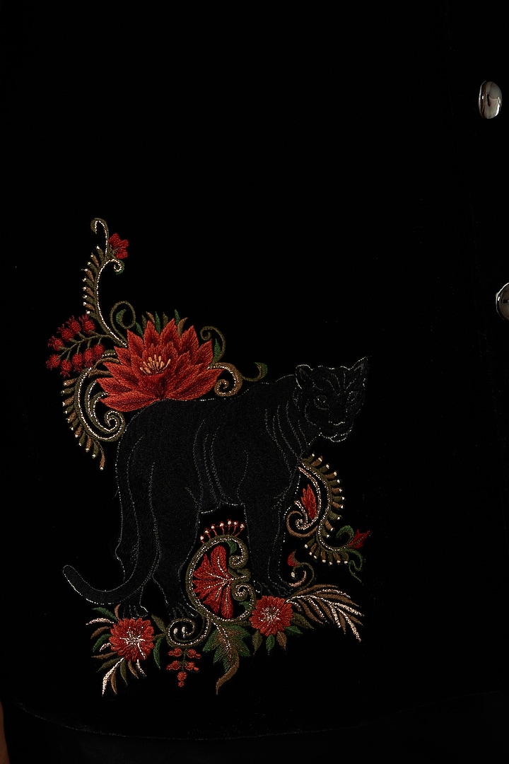 Black Silk Velvet Resham Embroidered Bundi Jacket by Rohit Bal Men at Pernia's Pop Up Shop