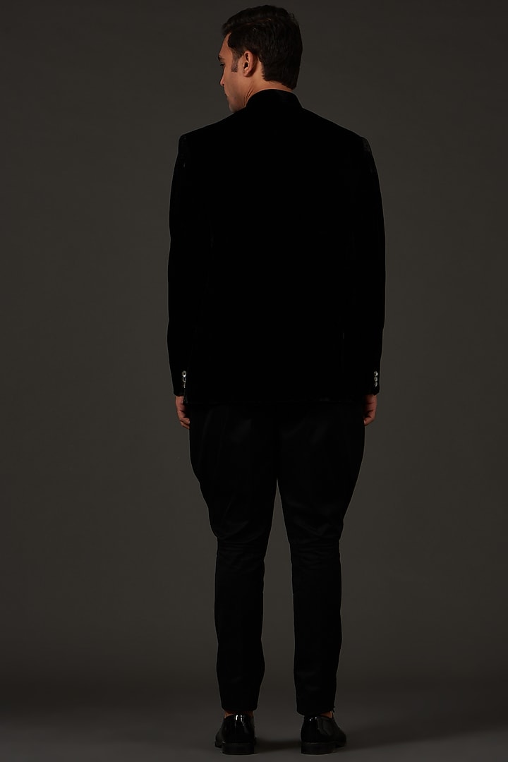 Black Silk Velvet Wedding Bandhgala Jacket by Rohit Bal Men at Pernia's Pop Up Shop
