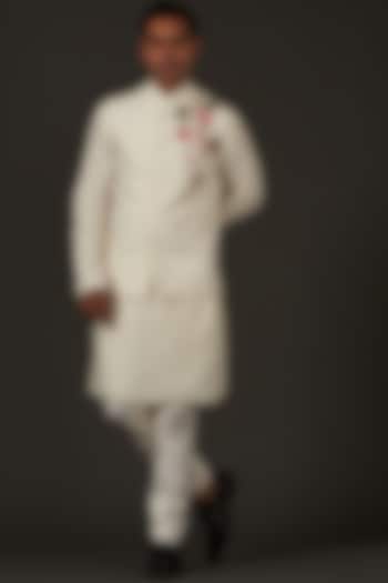 Ivory Nehru Jacket With Resham Thread Embroidery by Rohit Bal Men