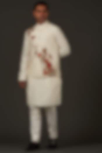 Ivory Resham Thread Embroidered Nehru Jacket by Rohit Bal Men