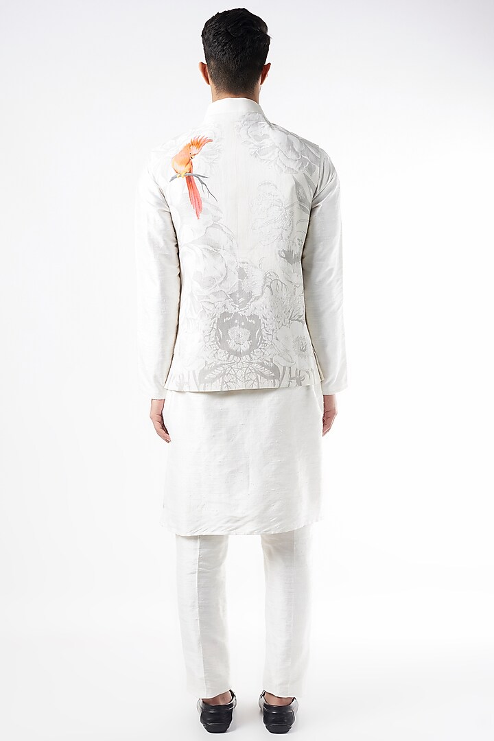 Ivory Matla SIlk Digital Printed Nehru Jacket by Rohit Bal Men at Pernia's Pop Up Shop