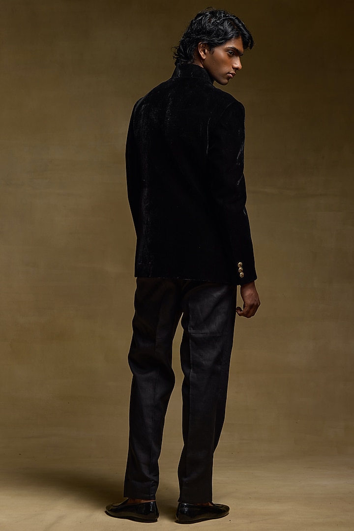 Black Silk Velvet Groom Bandhgala by Rohit Bal Men at Pernia's Pop Up Shop