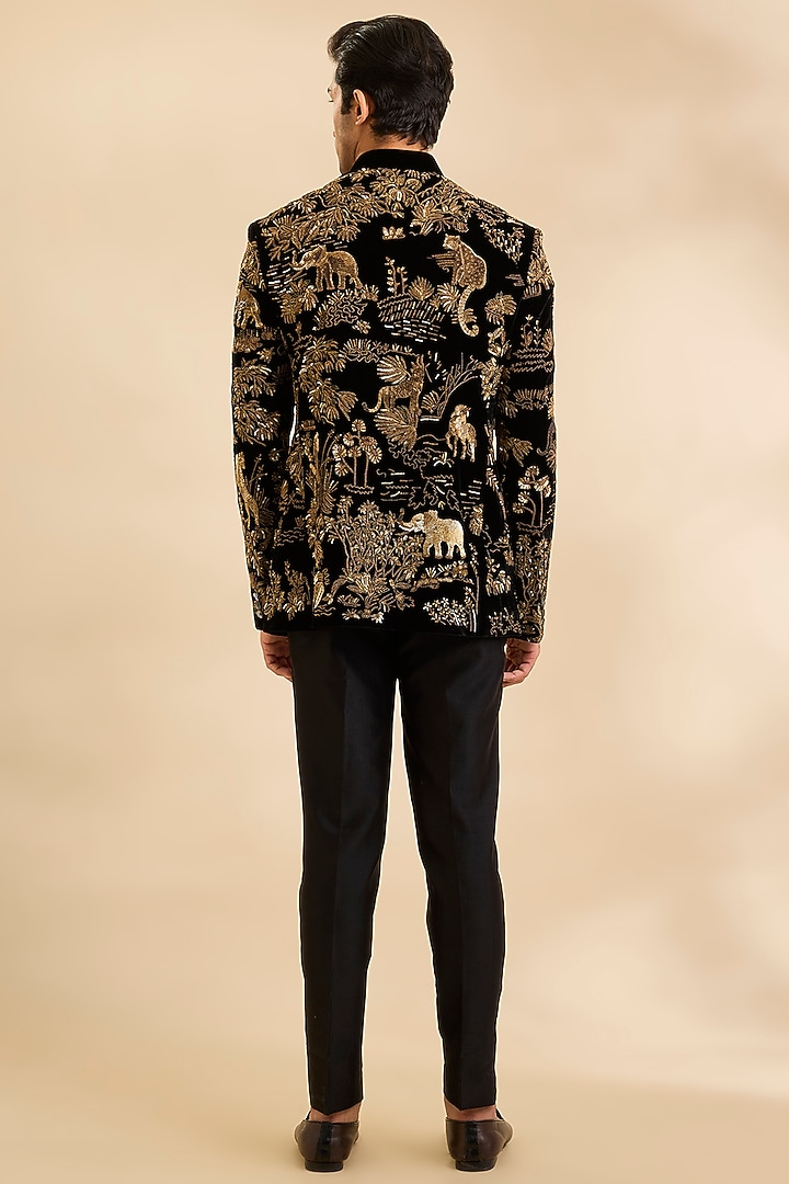 Black Velvet Groom Bandhgala by Rohit Bal Men at Pernia's Pop Up Shop