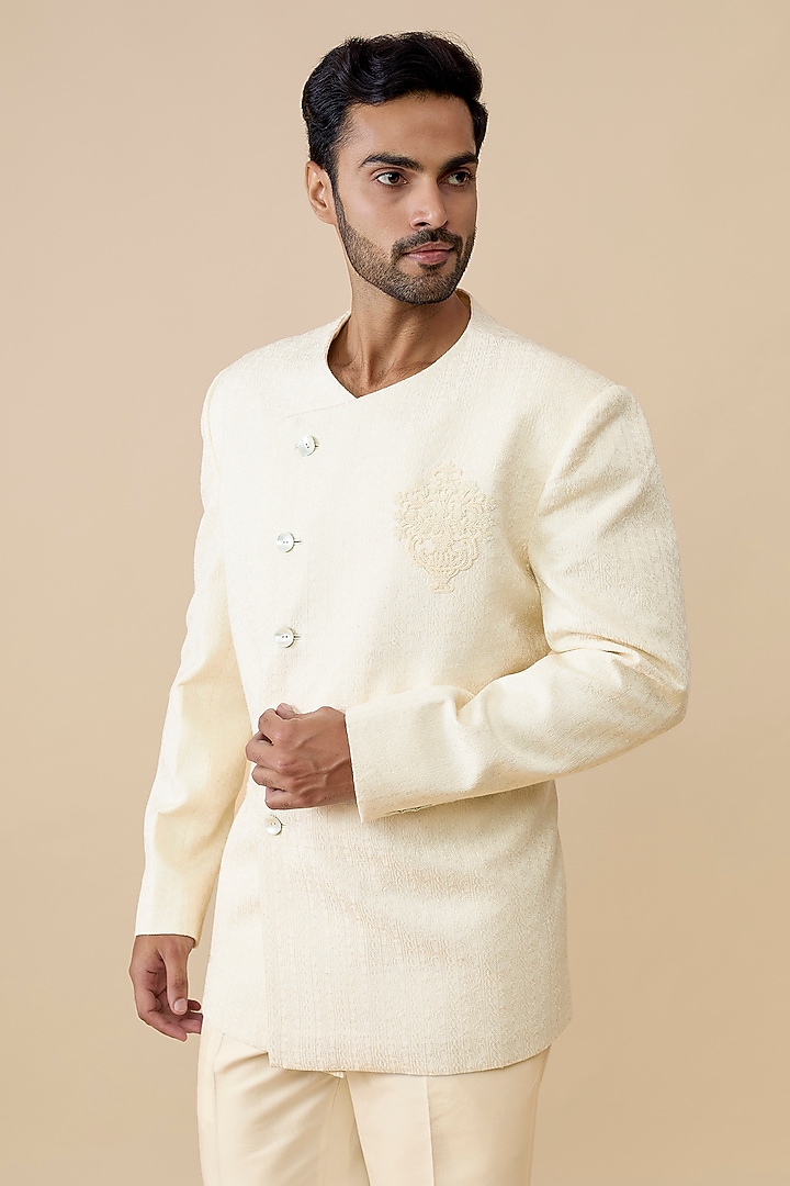 Ivory Matka Silk Groom Bandhgala by Rohit Bal Men at Pernia's Pop Up Shop