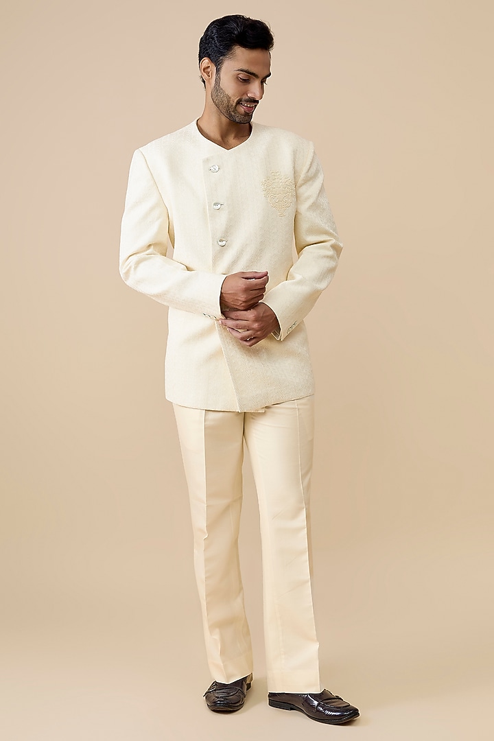 Ivory Matka Silk Groom Bandhgala by Rohit Bal Men at Pernia's Pop Up Shop