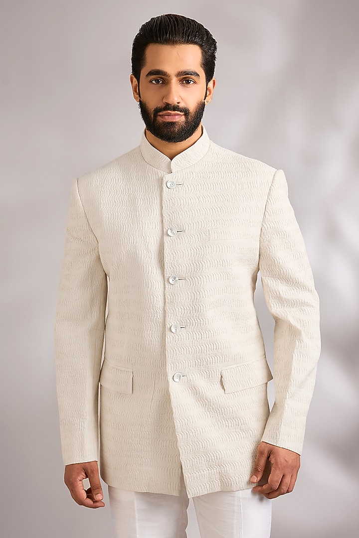 Ivory Voile Wedding Bandhgala by Rohit Bal Men at Pernia's Pop Up Shop