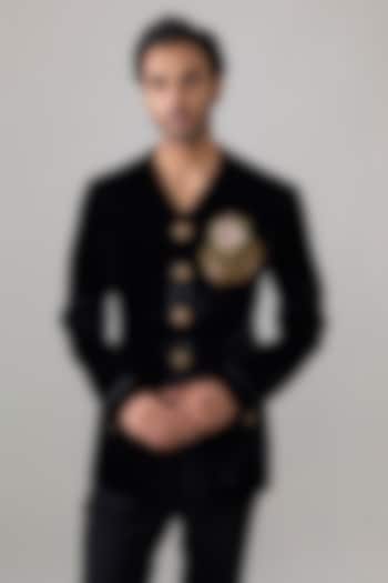Black Velvet Groom Bandhgala by Rohit Bal Men at Pernia's Pop Up Shop