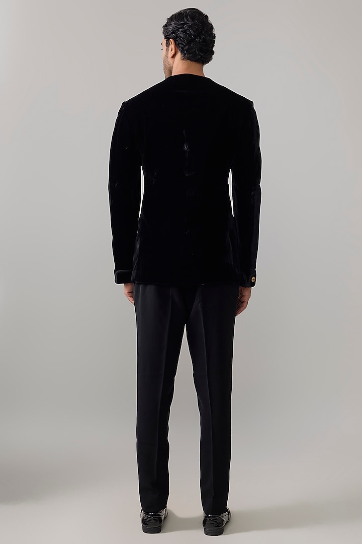 Black Velvet Groom Bandhgala by Rohit Bal Men at Pernia's Pop Up Shop