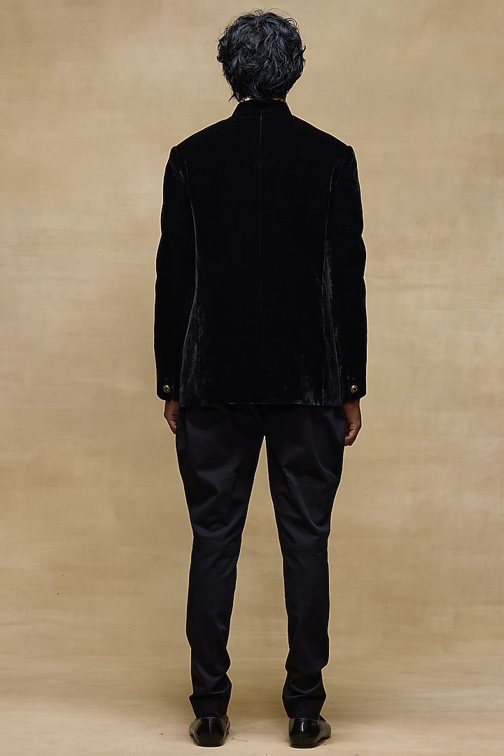 Black Silk Velvet Groom Bandhgala by Rohit Bal Men at Pernia's Pop Up Shop