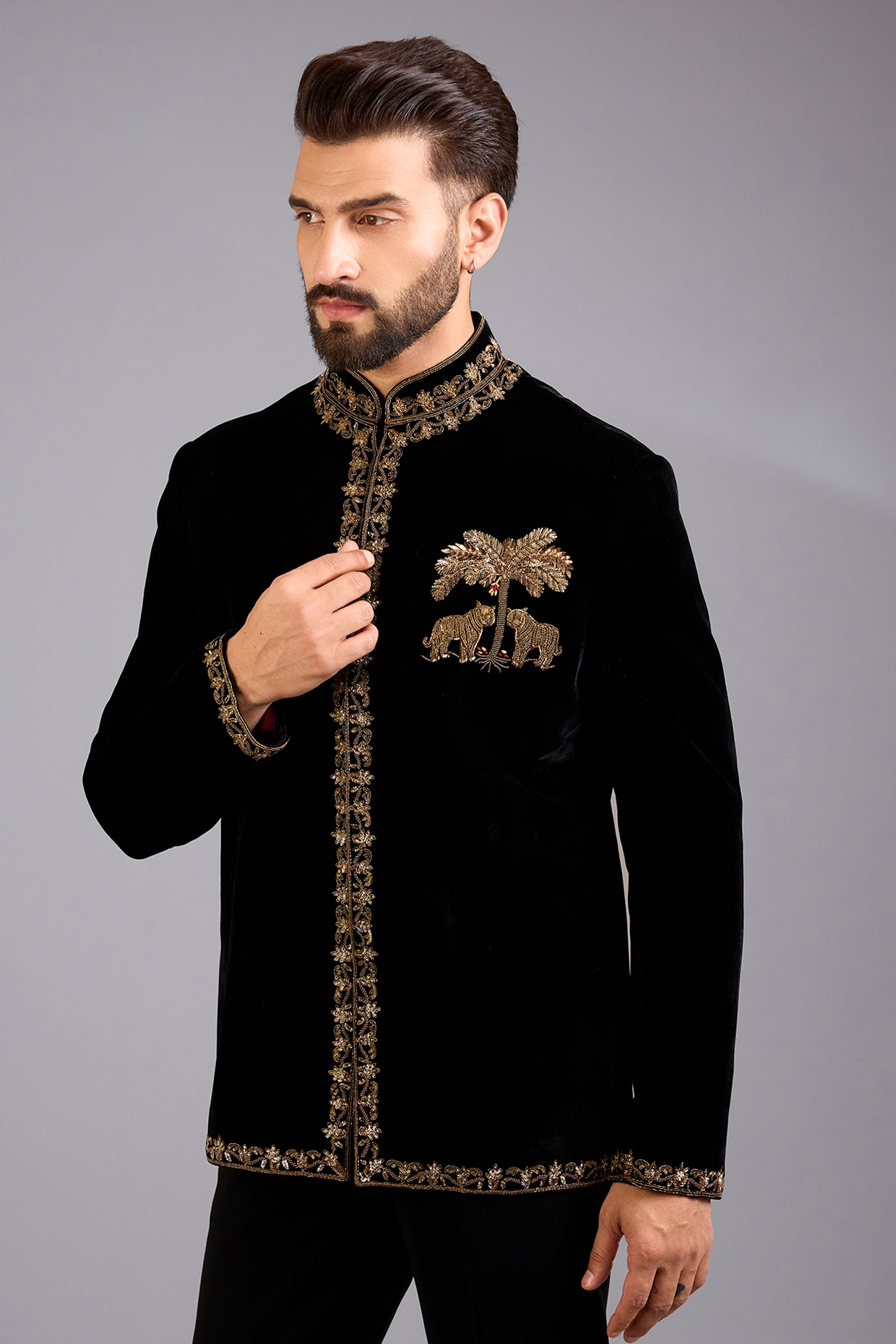 Rohit Bal Black Silk Velvet Bandhgala